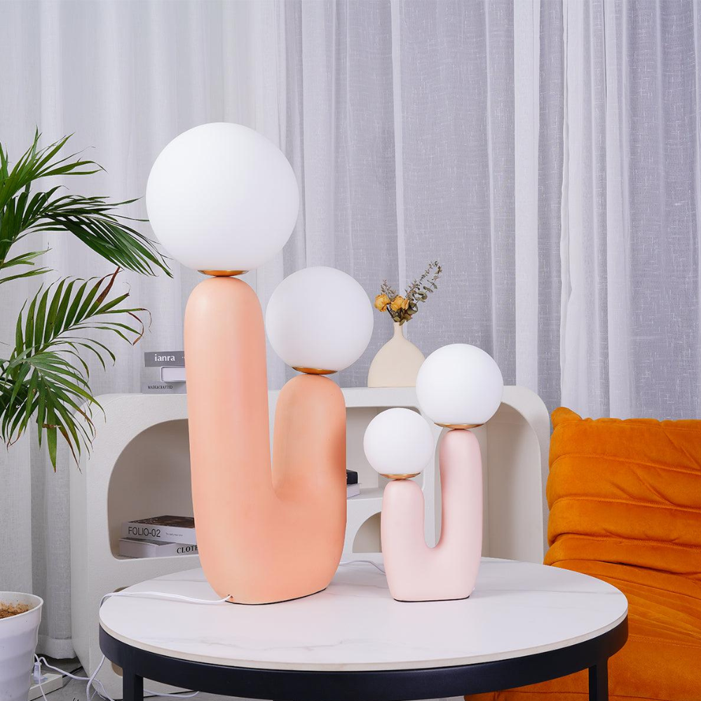 Mid-Century Modern U-Shaped Resin Table Lamp with Dual Glass Globes
