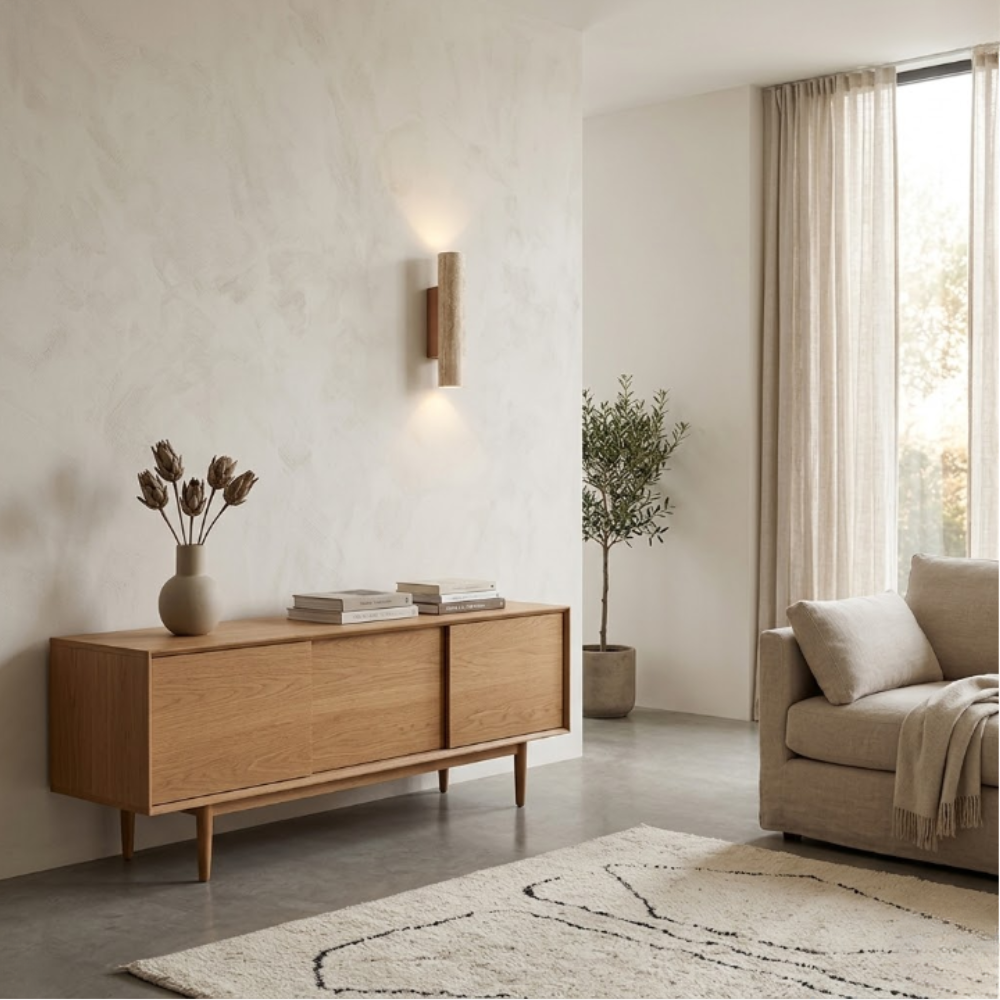 Modern Travertine Stone Wall Sconce - Wabi-Sabi Dual-Directional Wall Light