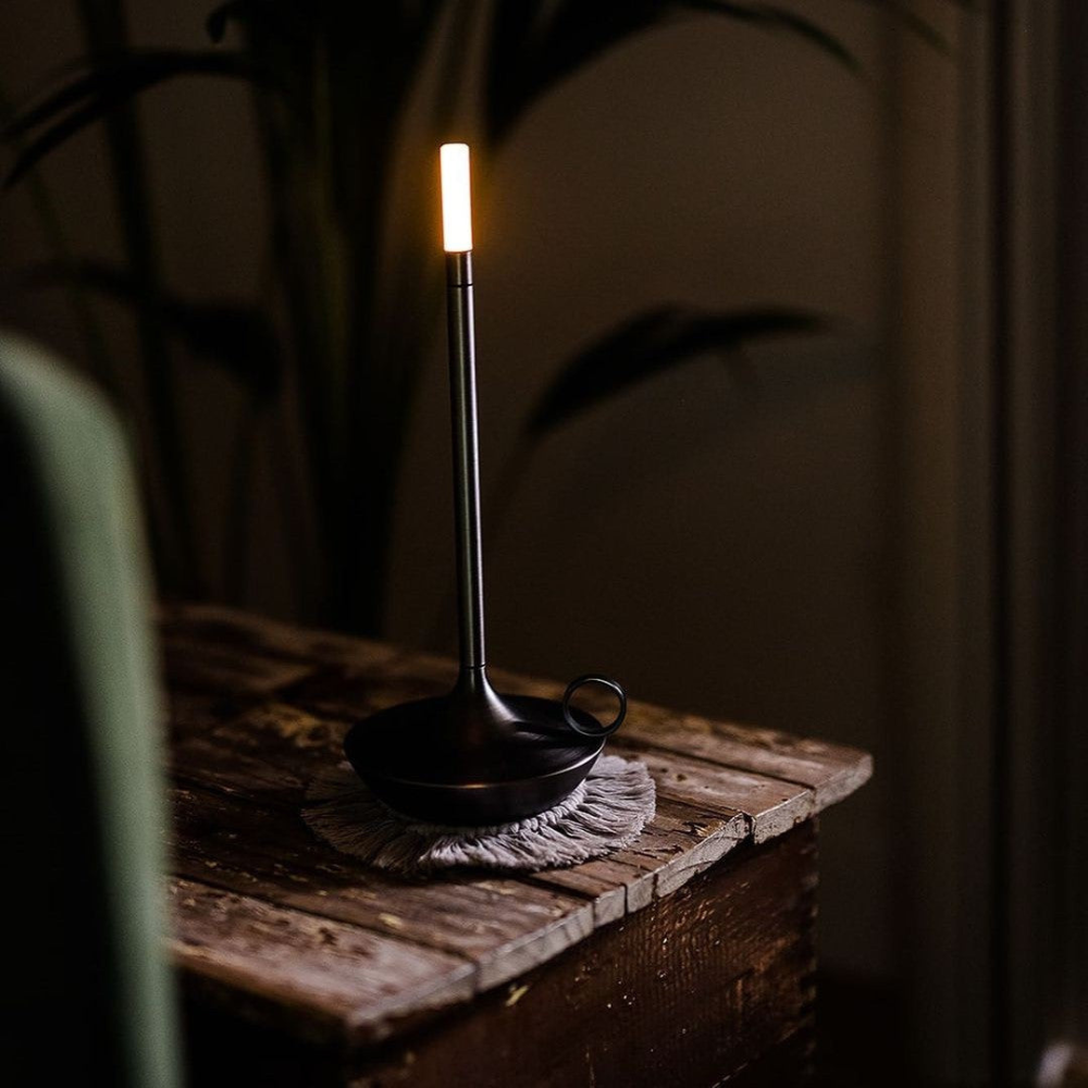 Rechargeable Battery Candlestick Desk Lamp – Brushed Aluminum Tapered Nightlight