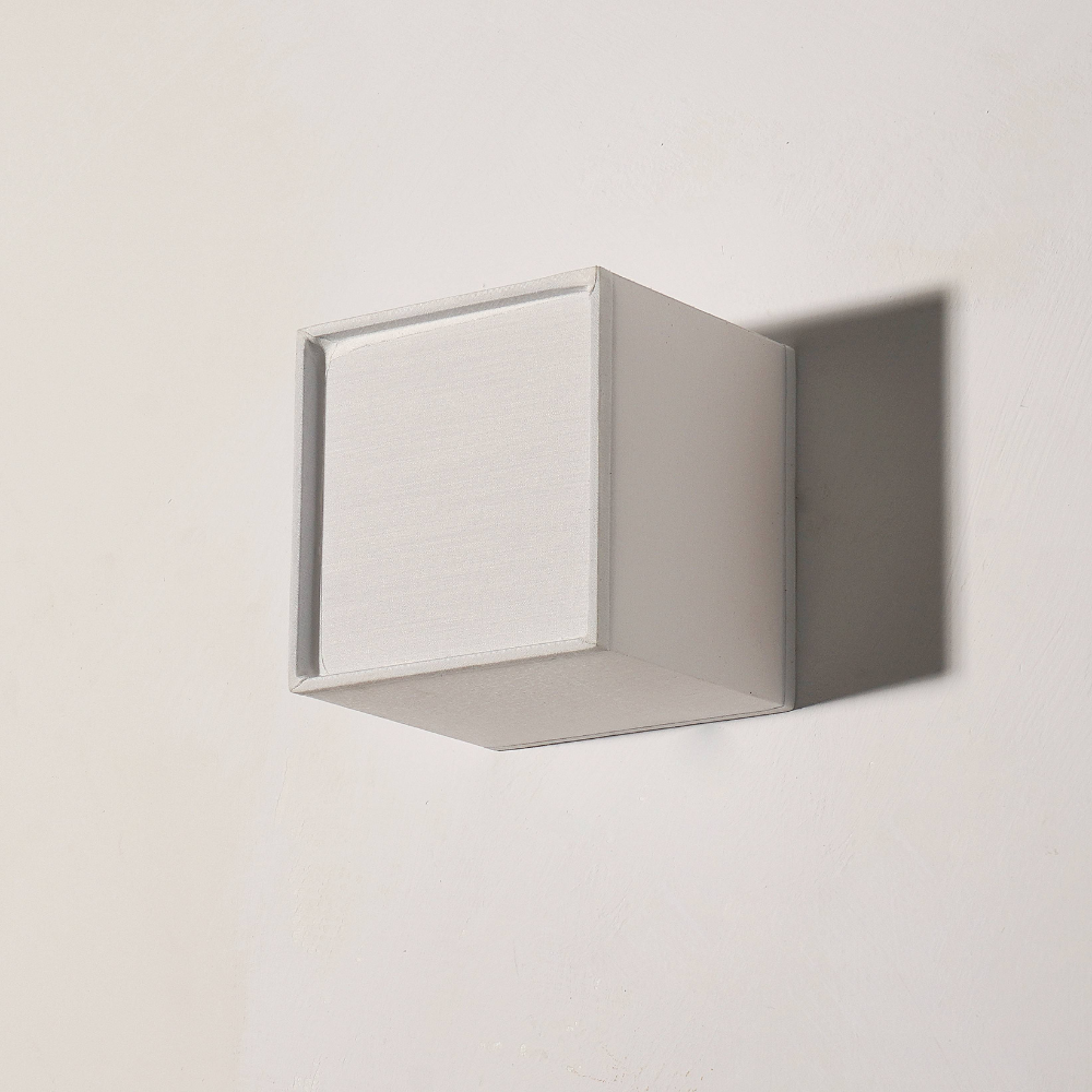 LED Cube Wall Sconce with Fabric Shade - Modern Japandi Style White