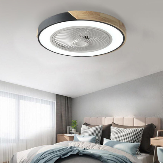 Flush Mount Ceiling Fan with Light and Wood Accents - Scandinavian Style