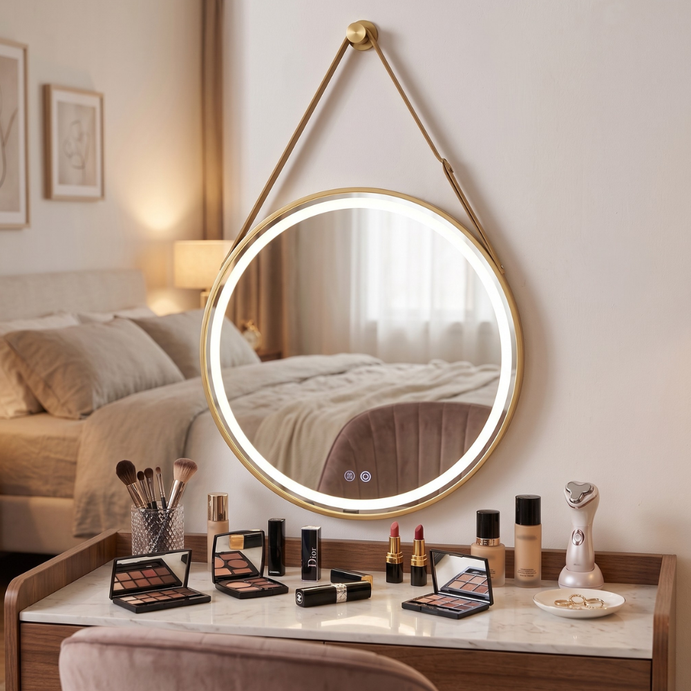 Led bathroom mirror with Integrated LED and Hanging Strap - Contemporary Sconce