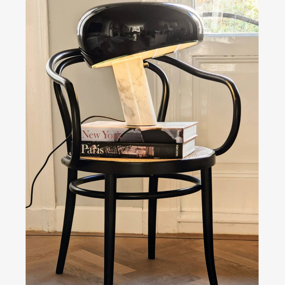 Architectural Marble Base Accent Lamp - Minimalist Glossy Stone Pedestal Light