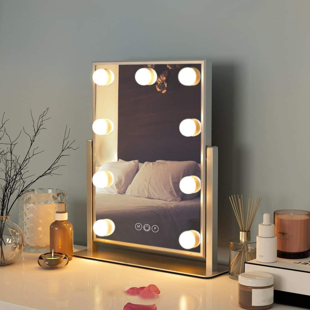 Hollywood style vanity mirror with 9 LED Bulbs and Metal Frame - Modern