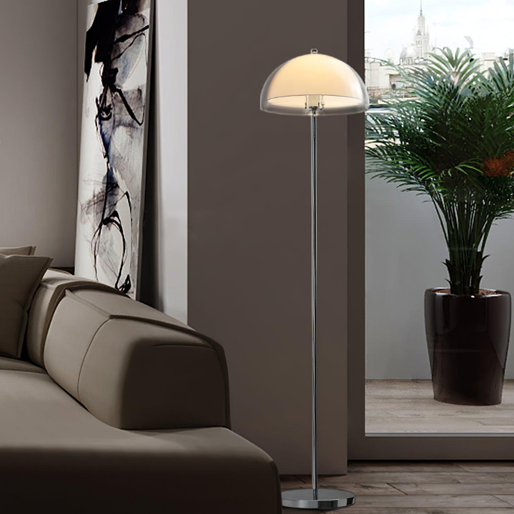 Floor Lamp with Double Layer Acrylic Dome Shade and Chrome Metal Post