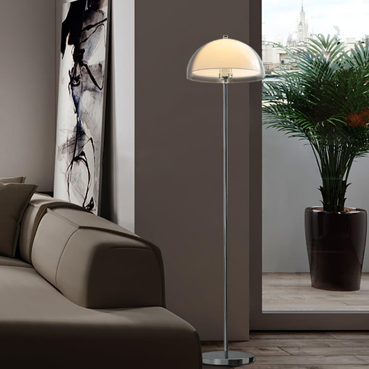 Floor Lamp with Double Layer Acrylic Dome Shade and Chrome Metal Post