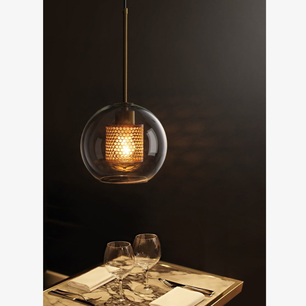 Modern Perforated Metal Glass Pendant - Industrial Layered Mesh Hanging Lamp