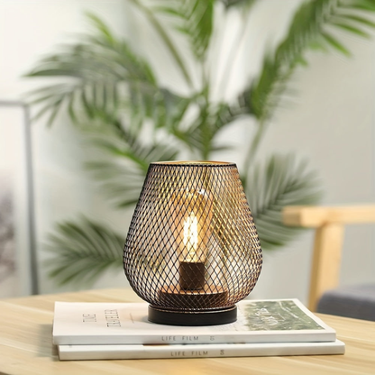 Cordless Iron Mesh Lamp Set for Bedside or Patio