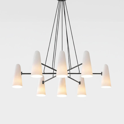 Chandelier with Conical Glass Shades and Metallic Frame - Modern Mid Century