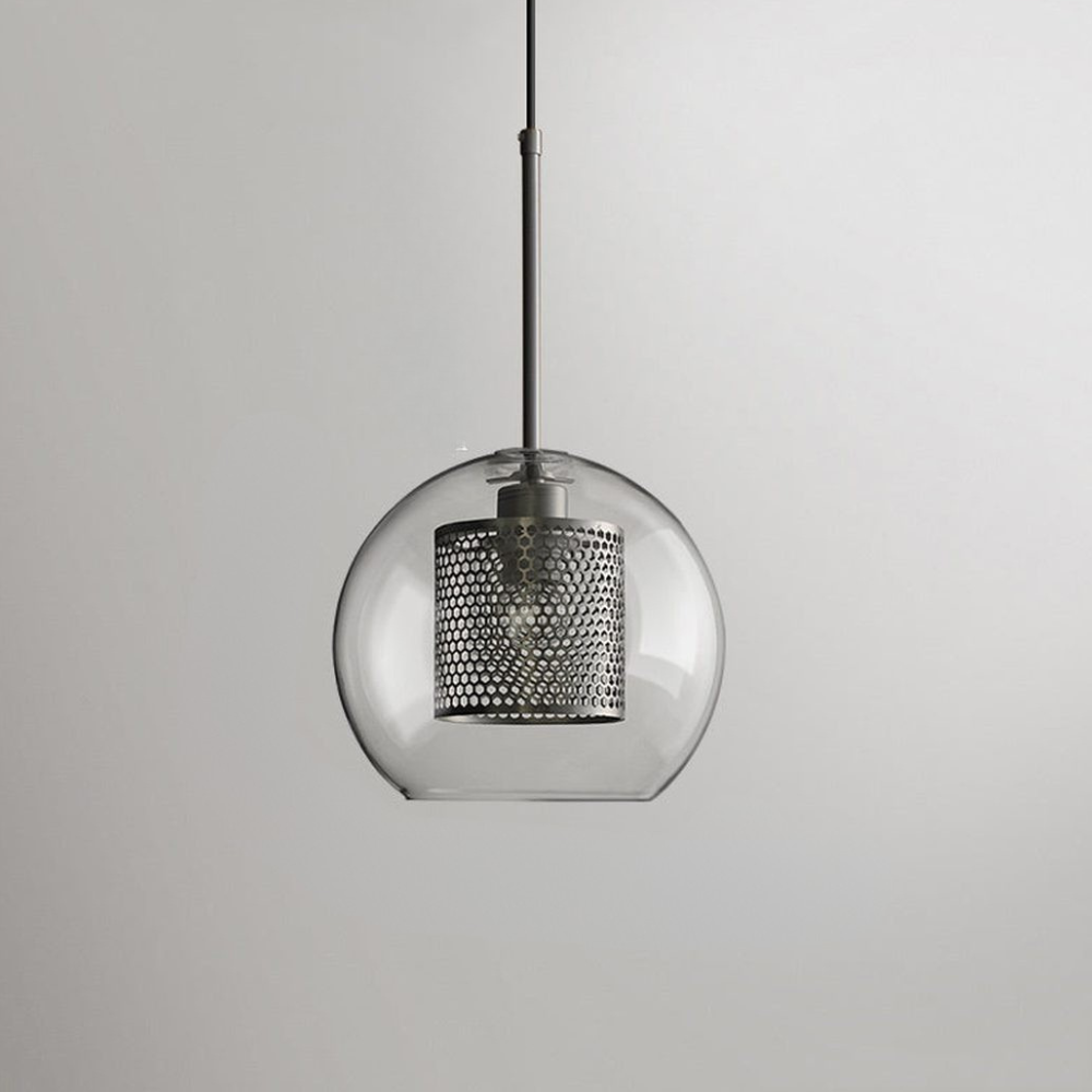 Modern Perforated Metal Glass Pendant - Industrial Layered Mesh Hanging Lamp