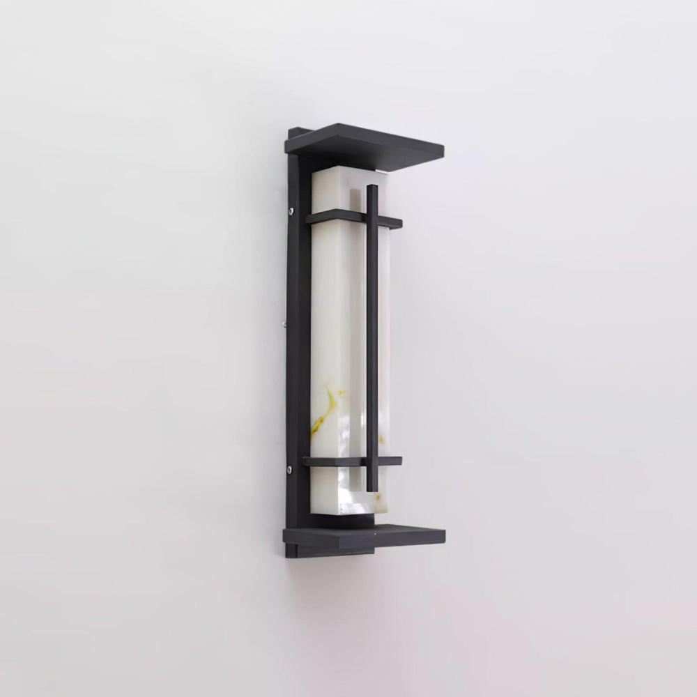 Outdoor LED Porch Lights with Faux Alabaster Column - Modern Mission