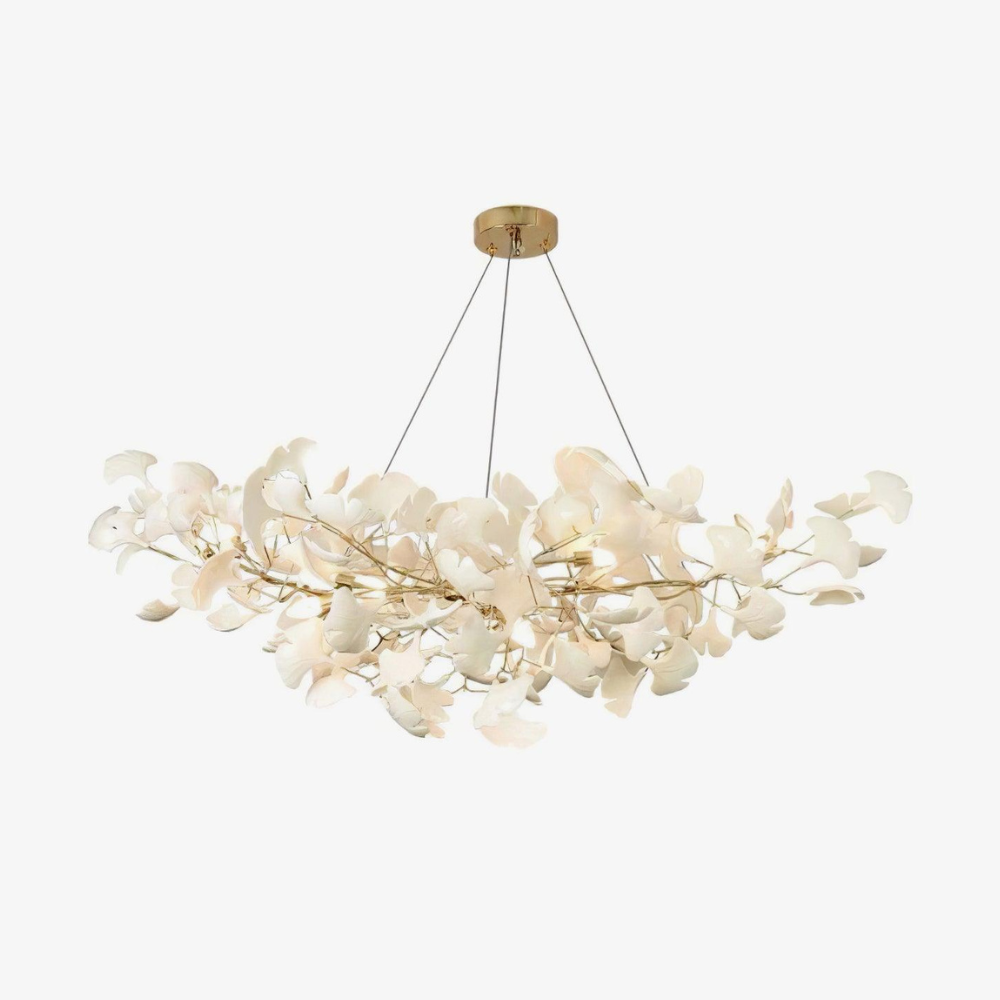 Sputnik Chandelier with Ceramic Ginkgo Leaves - Modern Art Deco