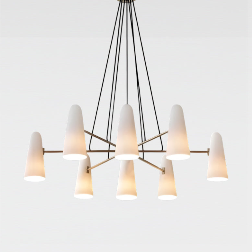 Chandelier with Conical Glass Shades and Metallic Frame - Modern Mid Century