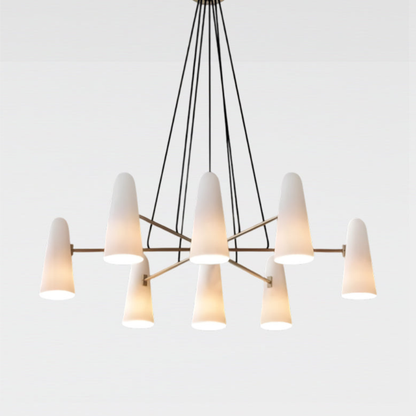 Chandelier with Conical Glass Shades and Metallic Frame - Modern Mid Century