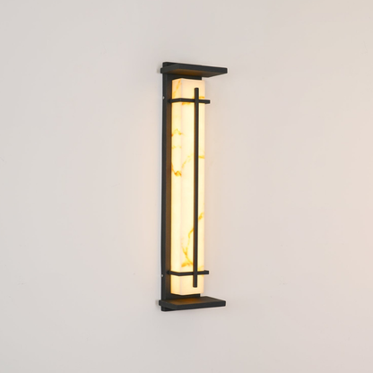 Outdoor LED Porch Lights with Faux Alabaster Column - Modern Mission