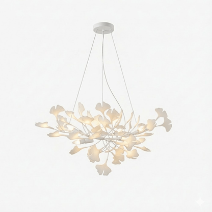 Sputnik Chandelier with Ceramic Ginkgo Leaves - Modern Art Deco