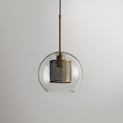 Modern Perforated Metal Glass Pendant - Industrial Layered Mesh Hanging Lamp