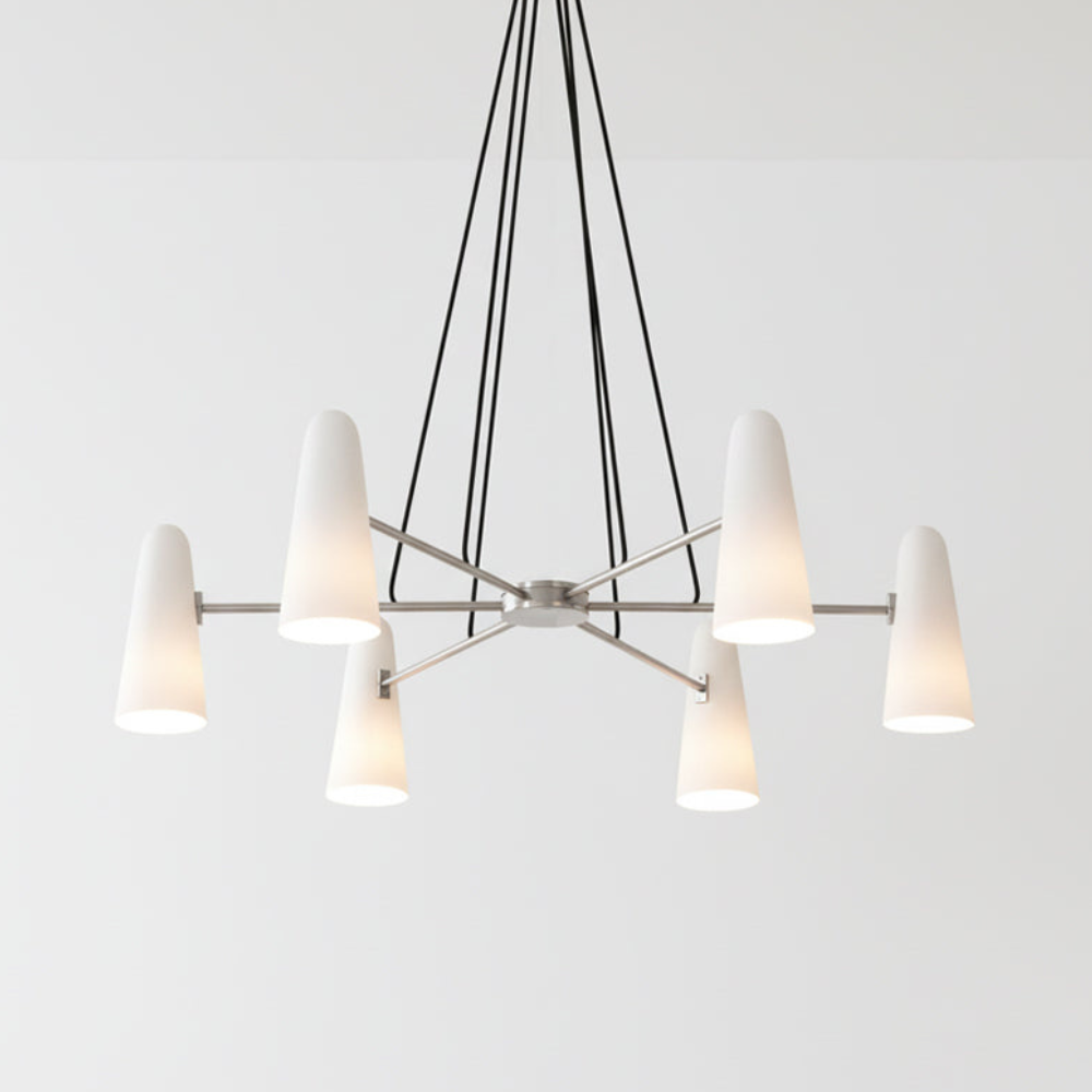 Chandelier with Conical Glass Shades and Metallic Frame - Modern Mid Century