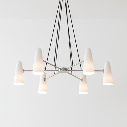Chandelier with Conical Glass Shades and Metallic Frame - Modern Mid Century