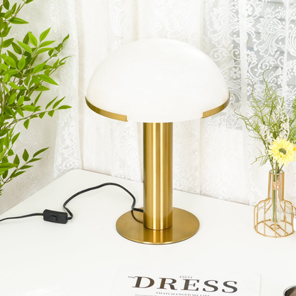 Glass and Alabaster Dome Table Lamp with Metal Base - Mid Century Modern