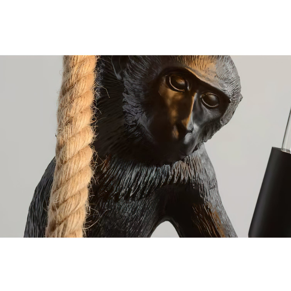 Whimsical Climbing Monkey Rope Pendant - Sculptural Animal Art Hanging Lamp