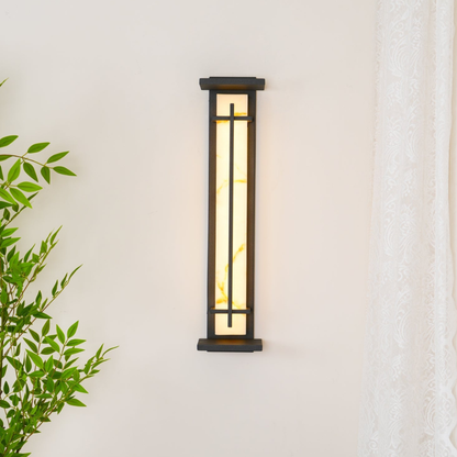Outdoor LED Porch Lights with Faux Alabaster Column - Modern Mission