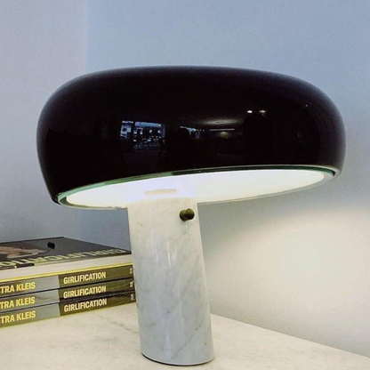 Architectural Marble Base Accent Lamp - Minimalist Glossy Stone Pedestal Light