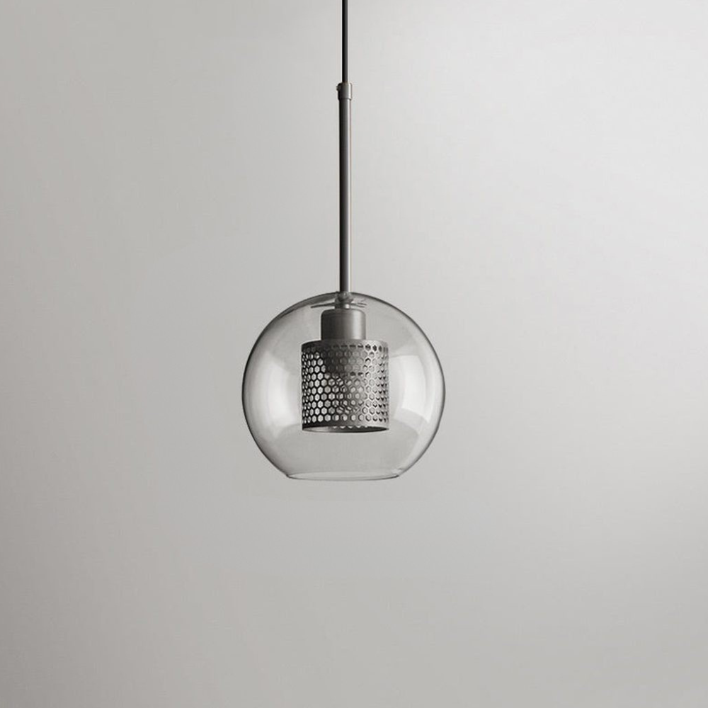 Modern Perforated Metal Glass Pendant - Industrial Layered Mesh Hanging Lamp
