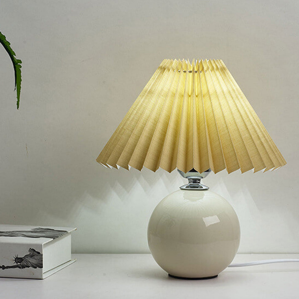 Modern Ceramic Ball Table Lamp with Pleated Mushroom Shade