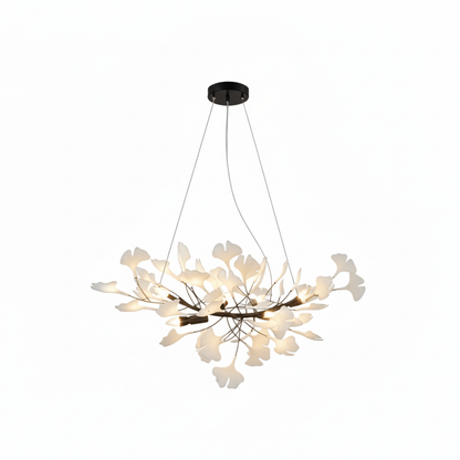 Sputnik Chandelier with Ceramic Ginkgo Leaves - Modern Art Deco
