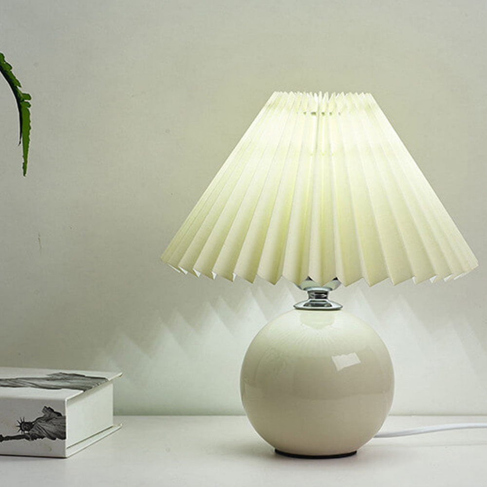 Modern Ceramic Ball Table Lamp with Pleated Mushroom Shade