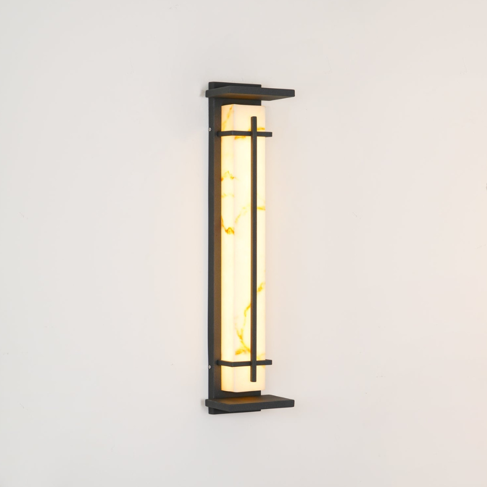 Outdoor LED Porch Lights with Faux Alabaster Column - Modern Mission