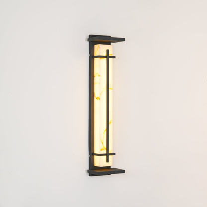 Outdoor LED Porch Lights with Faux Alabaster Column - Modern Mission