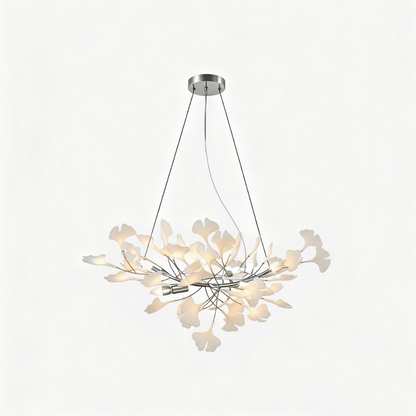 Sputnik Chandelier with Ceramic Ginkgo Leaves - Modern Art Deco