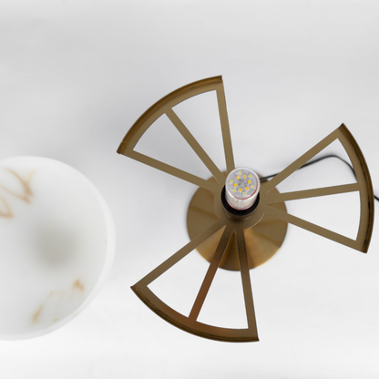 Glass and Alabaster Dome Table Lamp with Metal Base - Mid Century Modern