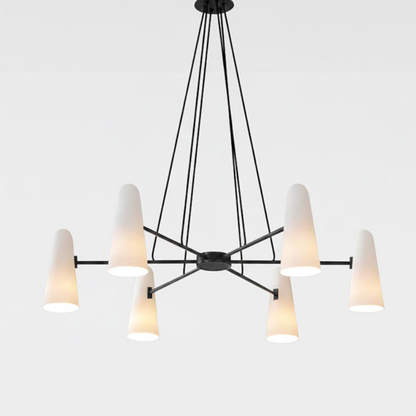 Chandelier with Conical Glass Shades and Metallic Frame - Modern Mid Century