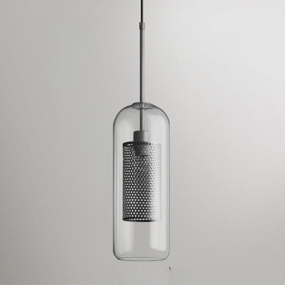 Modern Perforated Metal Glass Pendant - Industrial Layered Mesh Hanging Lamp