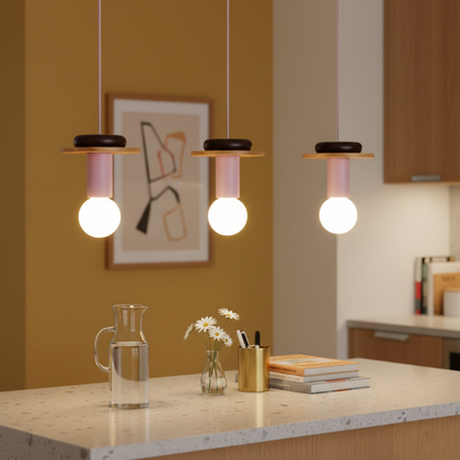 Nordic Geometric Wood Pendant Light - Modern Hand-Turned Orbital Hanging Lamp
