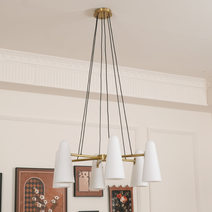 Chandelier with Conical Glass Shades and Metallic Frame - Modern Mid Century