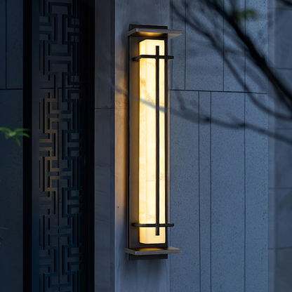 Outdoor LED Porch Lights with Faux Alabaster Column - Modern Mission