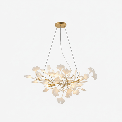 Sputnik Chandelier with Ceramic Ginkgo Leaves - Modern Art Deco