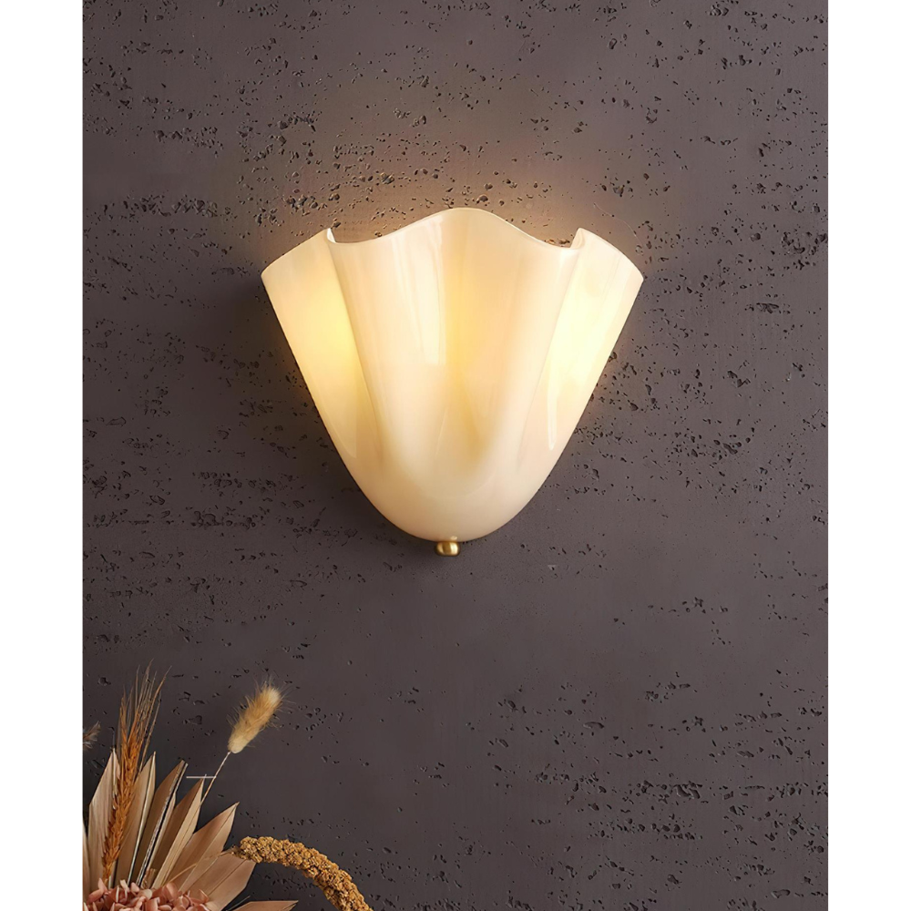 Modern Ruffled Glass Wall Sconce - Organic Blooming Flower Wall Lamp