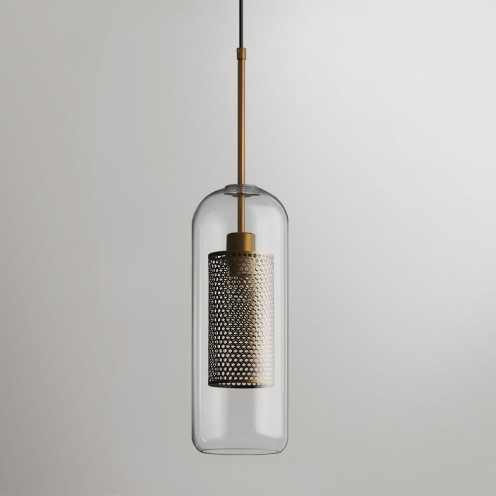 Modern Perforated Metal Glass Pendant - Industrial Layered Mesh Hanging Lamp