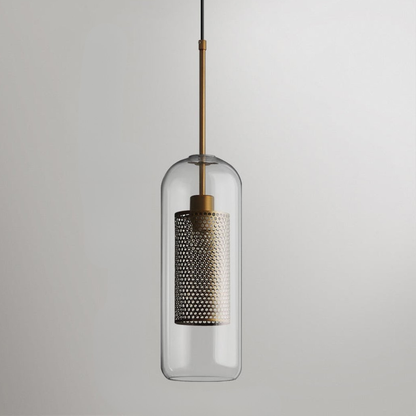Modern Perforated Metal Glass Pendant - Industrial Layered Mesh Hanging Lamp