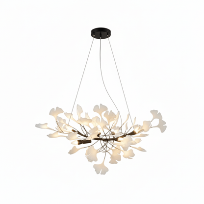 Sputnik Chandelier with Ceramic Ginkgo Leaves - Modern Art Deco