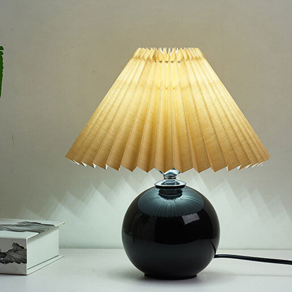 Modern Ceramic Ball Table Lamp with Pleated Mushroom Shade