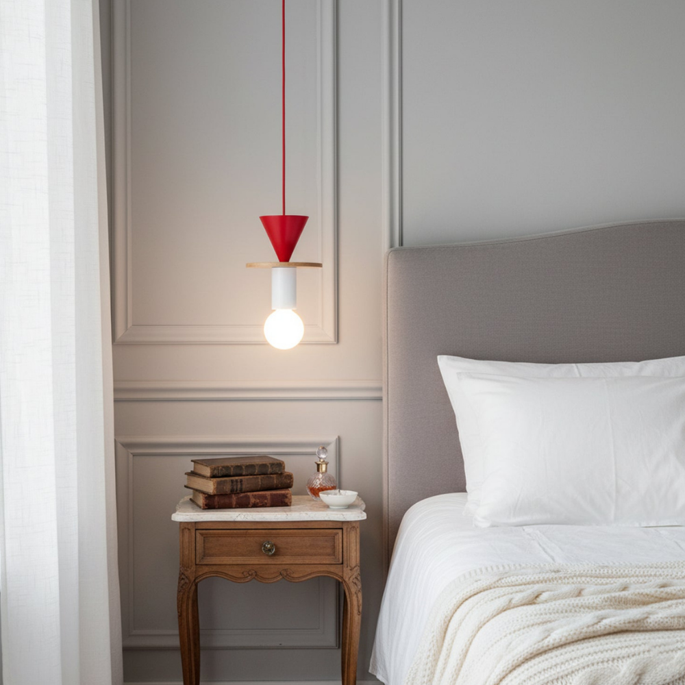 Nordic Geometric Wood Pendant Light - Modern Hand-Turned Orbital Hanging Lamp