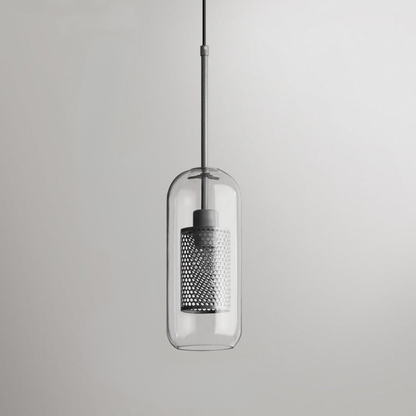 Modern Perforated Metal Glass Pendant - Industrial Layered Mesh Hanging Lamp