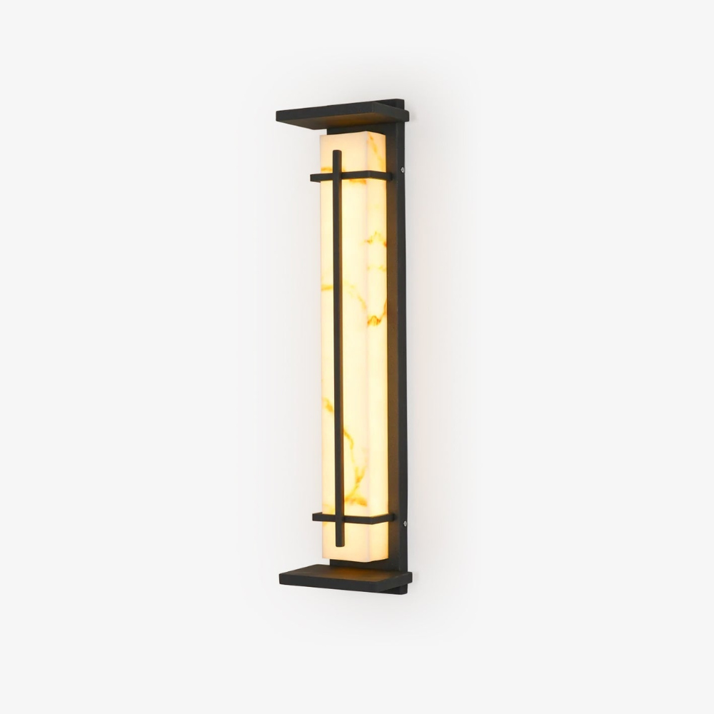 Outdoor LED Porch Lights with Faux Alabaster Column - Modern Mission