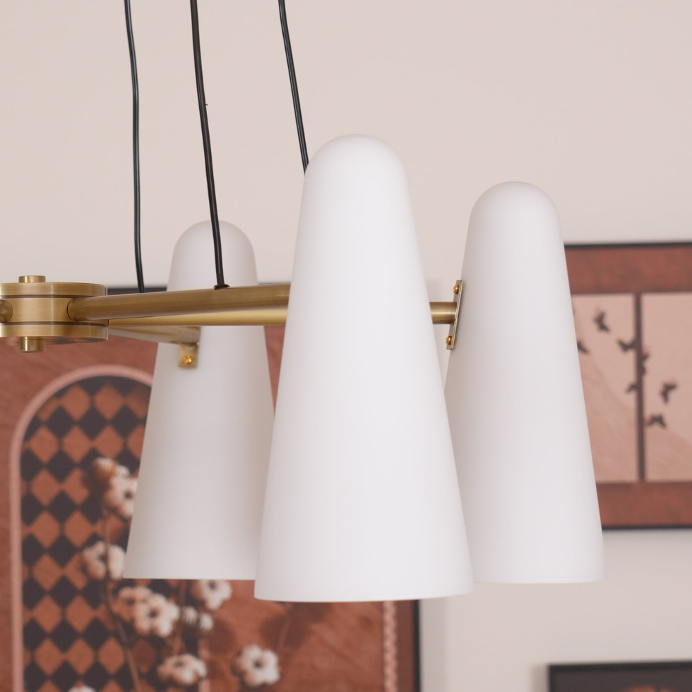 Chandelier with Conical Glass Shades and Metallic Frame - Modern Mid Century